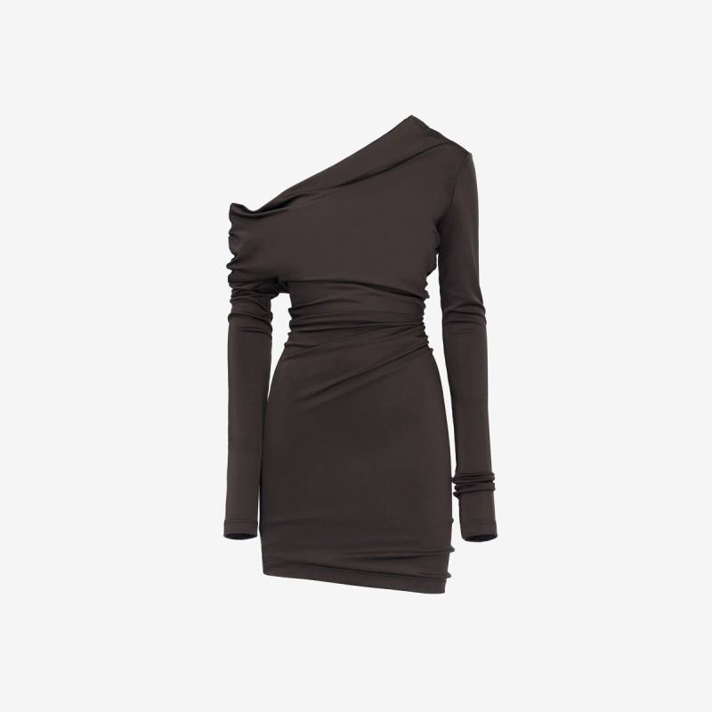 Alexander McQueen Women's Brown Asymmetric Mini Dress - 8 (Viscose & Elastan)
